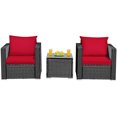 thumbnail image 2 of Costway 3PCS Patio Rattan Wicker Furniture Set Sofa Table W/Cushion Yard Red, 2 of 11