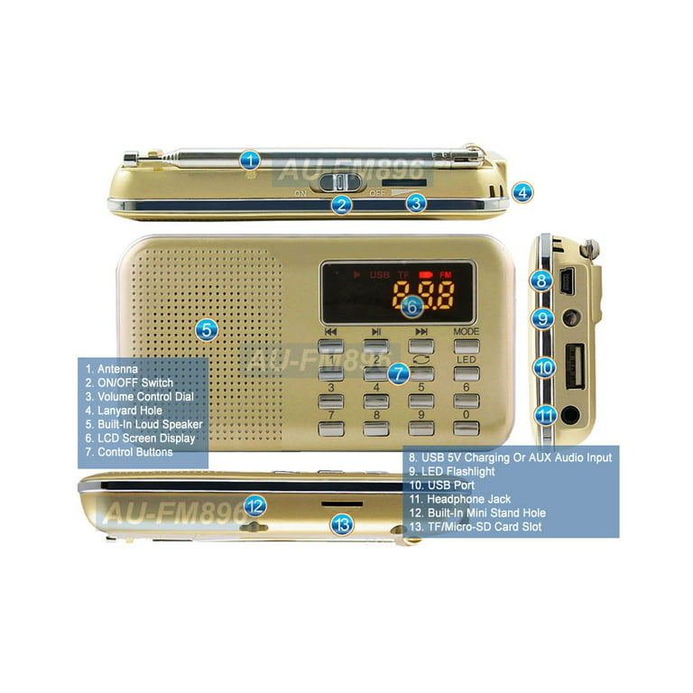  Speaker, Rechargeable Radio Portable FM Radio with Speaker, USB,  Memory Card Slot, 3.5mm, MiniUSB : Electronics