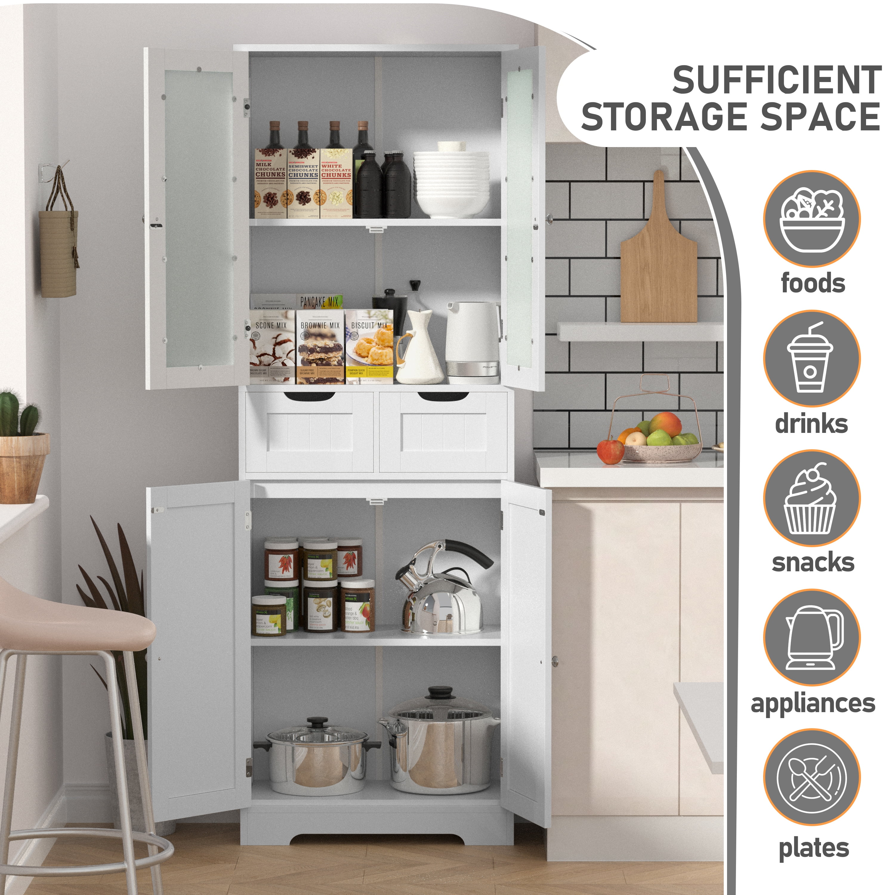 TOLEAD 64 Tall Kitchen Pantry Storage Cabinet, Pantry Cabinet with Doors  and Shelves, Modern Food Pantry Cabinet Cupboard, Storage Cabinet for