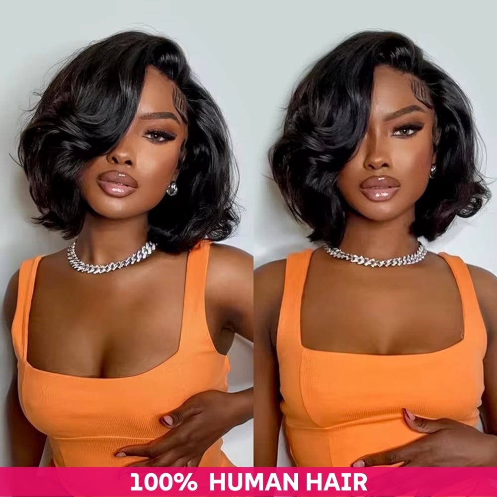 Glueless Body Wave Bob Wigs 13x4 HD Lace Frontal Human Hair Natural Wave Short Bob Wigs