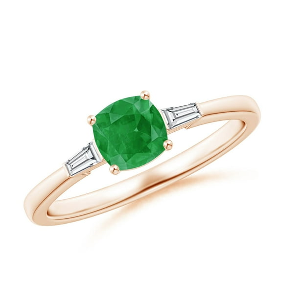 ANGARA Natural Cushion Emerald Engagement Ring with Bar-Set Tapered Baguette Diamonds in 14K Rose Gold for Women (Size-5mm) | May Birthstone, Anniversary Jewelry Gift for Women | Natural Emerald Ring