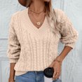 thumbnail image 5 of XUNKUSGA Sweaters for Women Casual V Neck Long Sleeve Women's Sweaters Fashion Cable Knit Chunky Pullover Sweaters Loose Comfortable Solid Color Fall Sweaters S-XL Brown, 5 of 8