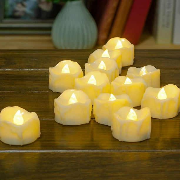 Velas LED con temporizador, paquete de 12 luces de té parpadeantes sin llama Luces de velas eléctricas con pilas para la decoración de la fecha de la boda en el hogar - Blanco cálido Zhivalor WXOTTO-LKX-2843
