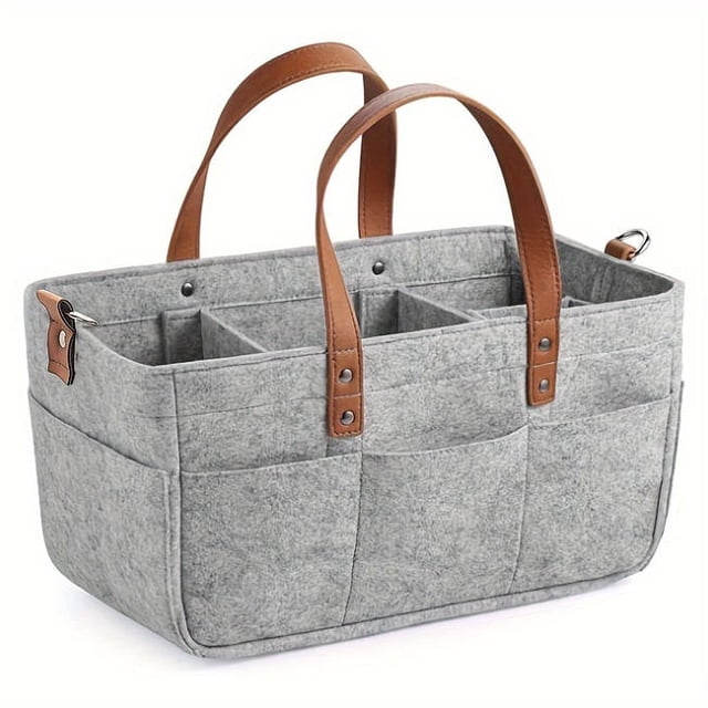 Sac à Langer pour Bébé en Feutre Spacieux et Élégant avec Multiples Poches, Sac de Rangement Réutilisable, Gris Foncé