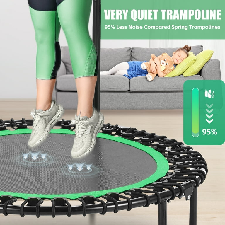 ANCHEER 40 Foldable Mini Trampoline with Bungees Fitness Trampoline Workout Max Load 450lbs Adjustable Foam Handle Indoor Exercise Trampoline