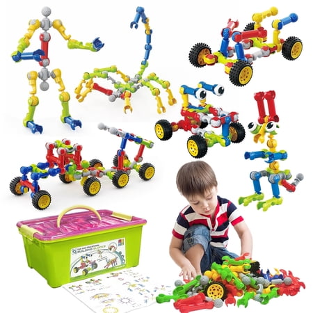 Stem Building Toys for 3 4 5 6 7 8 Year Old Boys Girls Kids 180 Pieces Building Blocks Educational Learning Toys with Large Storage Box Ideal Christmas Birthday Gifts