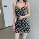 thumbnail image 1 of VISgogo Vestido ajustado sin mangas para mujer, estampado con tirantes finos, escote corazón, sin mangas, delgado, de una pieza, para damas, negro VISgogo  moda, 1 of 1