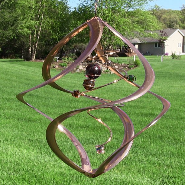 17" Spiral Wind Spinner Copper w/Glass Marble Accents