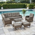 thumbnail image 2 of PARKWELL 6-Piece Outdoor Sectional Furniture Set,Patio Wicker L Shaped Couch High Back Conversation Set with a Swivel Glider for Garden Yard,Brown Wicker Gray Cushion, 2 of 13