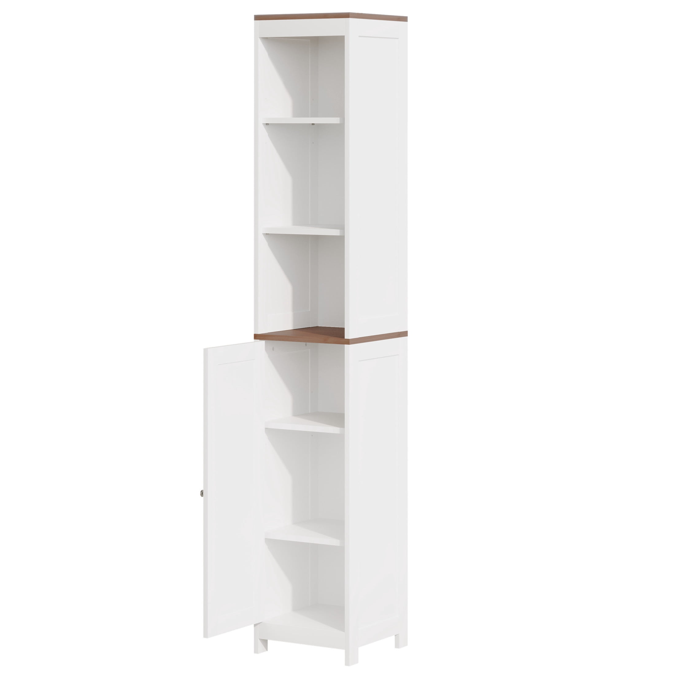 Noble House Tall Bathroom Storage Cabinet, Slim Freestanding Linen Tower with Reversible Door, Small Spaces, White