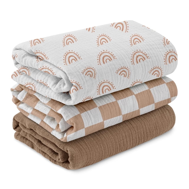 Mantas de muselina LYRICHOM BABY Rainbow & Grid, 38 x 40 pulgadas