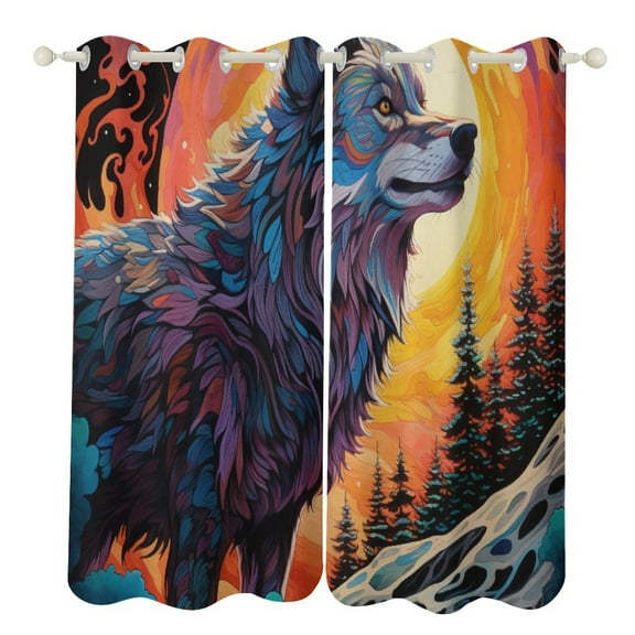 Colorful Lone Wolf Blackout Curtains for Bedroom Curtains Insulated Room Darkening Window Drapes for Living Room