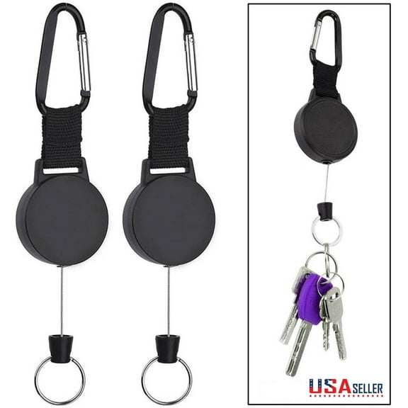 2 Pack Retractable Key Chain Heavy Duty Badge Holder Reel With Multitool Carabiner Belt Clip And Key Ring For Key Holder, Steel Wire Cord.