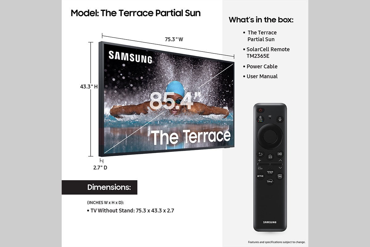 SAMSUNG 85” Class LST7C The Terrace Partial Sun Neo QLED 4K QN85LST7CAFXZA 2024