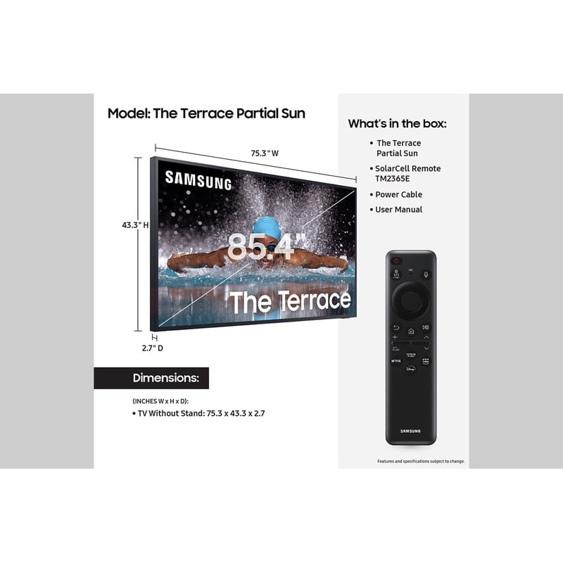 SAMSUNG 85" Class LST7C The Terrace Partial Sun Neo QLED 4K QN85LST7CAFXZA 2024 color options