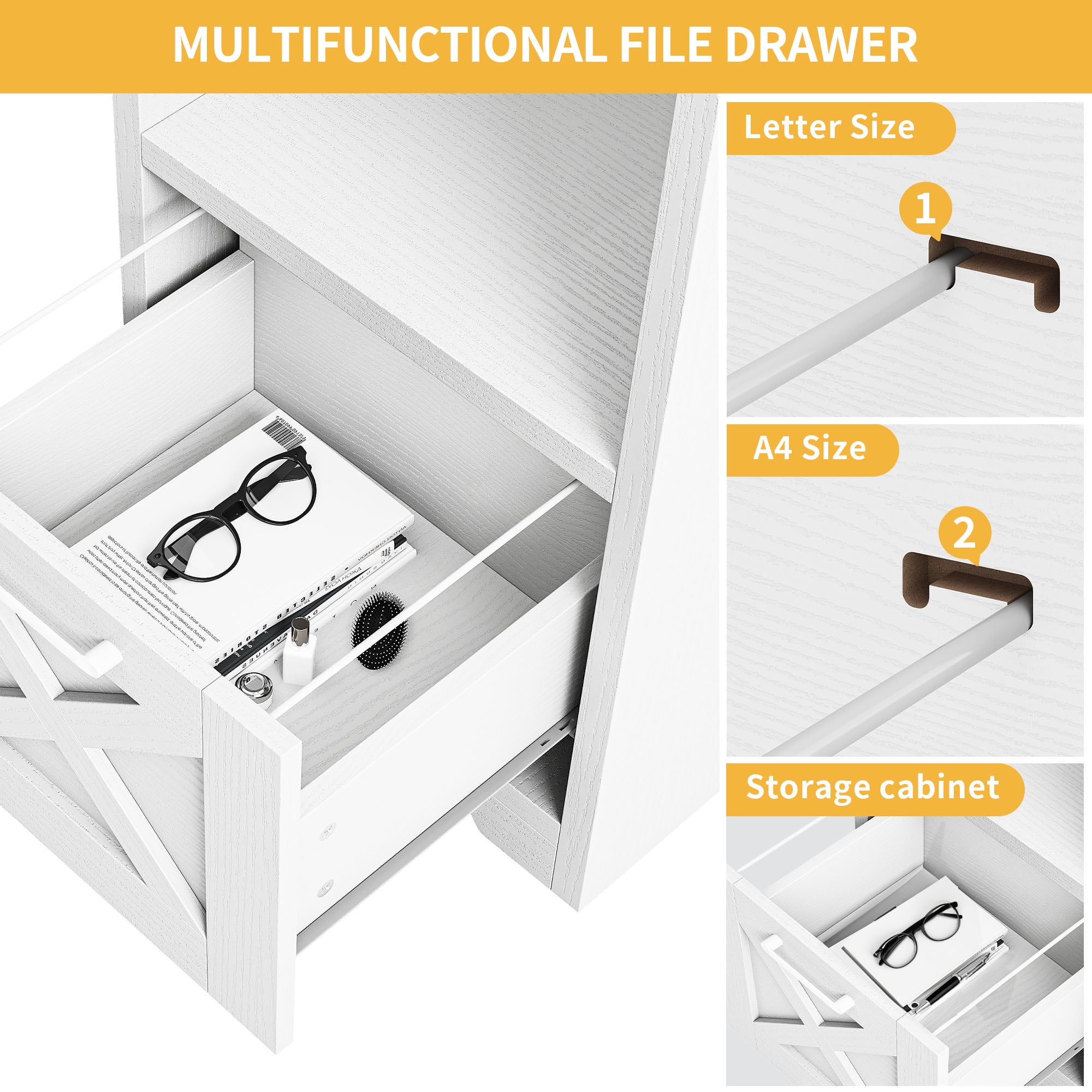 DWVO 59 Inch L-Shaped Desk with Power Outlet & USB Ports, Office Desk with File Cabinets, Large Computer Desk with Drawers, 2 Person Corner Desk Writing Desk with Storage Shelves, White