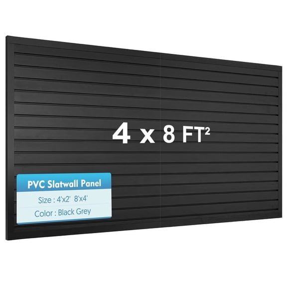 Slatwall Panels Wall Storage Organizer 32 sqft PVC Slat Wall Panels 8ft x 4ft Garage Wall Panels 96" x 48" Heavy Duty Organization Panels for Retail Store, Garage Wall, Craft Storage, 8 Pcs, Black