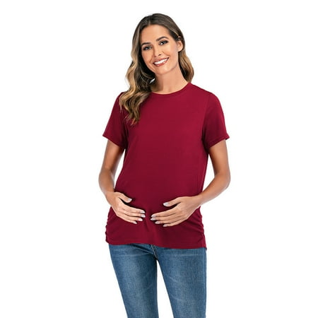 

Women Maternity Round Neck Short Sleeve Loose T-shirt Blouse