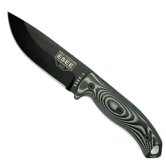 ESEE-5 1095 Carbon Steel, Black Kydex Sheath (Black Blade, Gray/Black G10 3D Handle)