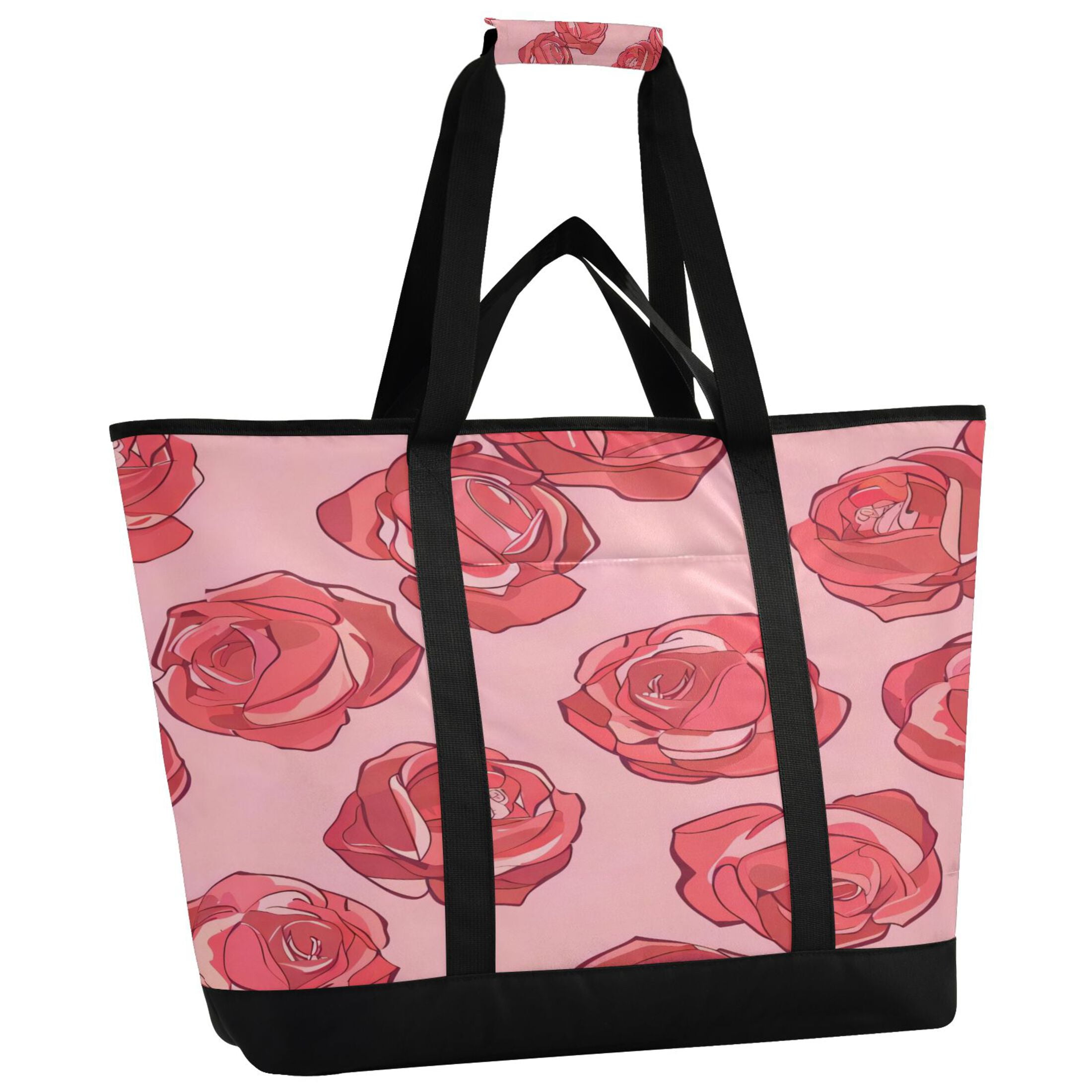 Large Hand-held Ice Pack Picnic Bag Insulation and Refrigeration Suitable for Shopping Picnics and Camping Red Rose