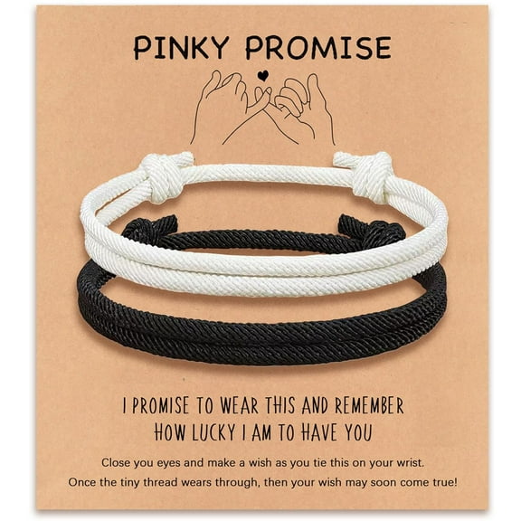 Matching Adjustable Rope Bracelet for Couples, Pinky Promise Bracelet Anniversary Valentines Day Birthday Christmas Gift for Him and Her