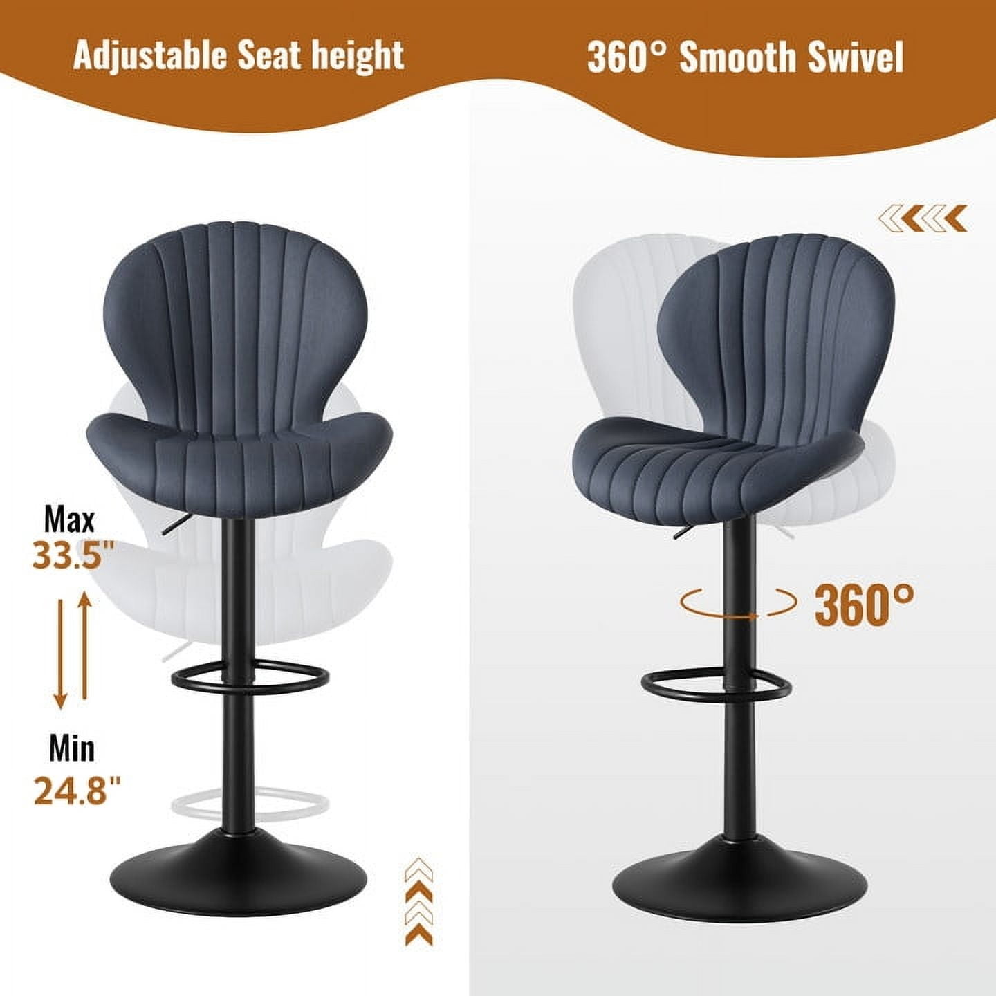Hawsaiy Bar Stools Set of 2, Modern Swivel Bar Chairs with Mid Back and Adjustable Seat Height,Dark Gray
