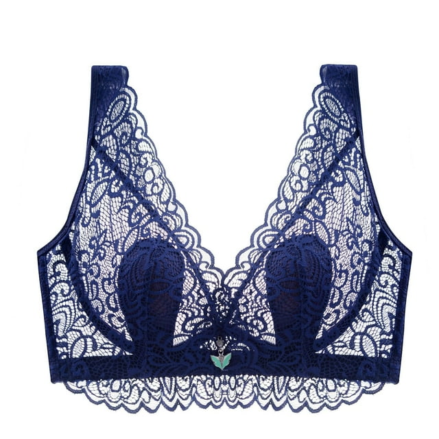 B91xZ Soutien-Gorge Sans Armatures Double Support Brodé Triangle Soutien-Gorge Léger, Bleu 38D