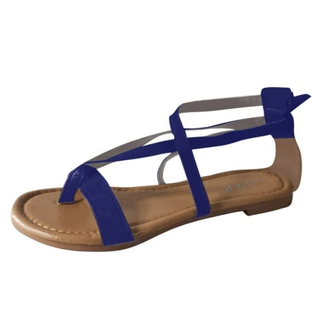 

iOPQO Women Flip Flops Women s Flip Flops Flat Cross Strap Beach Shoes Slippers Roman Sandals Flip Flop Flat Cross Strap Blue 39