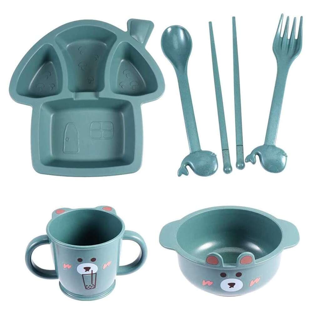 Selm Kids Tableware Set, Toddler Divided Plate Fork Spoon, Dinnerware