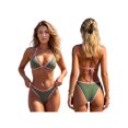 thumbnail image 2 of LMLYSoH Women 2 Pieces Bikini Swimsuits Patchwork Tie-Up Halter Neck Sleeveless Bra Thong Bottoms Beach Bathing Suit Set, 2 of 9