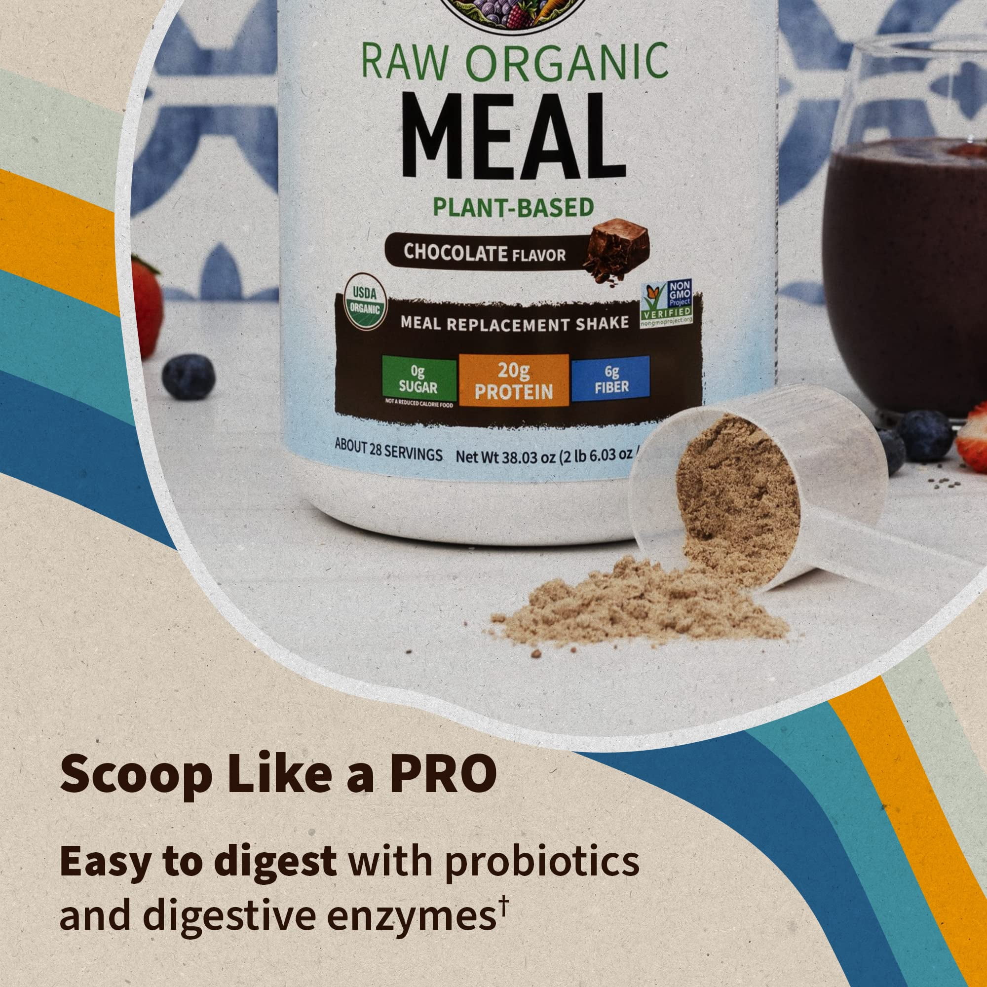 Garden of Life Raw Organic Meal Plant-Based Protein Powder, Chocolate, 14 Servings