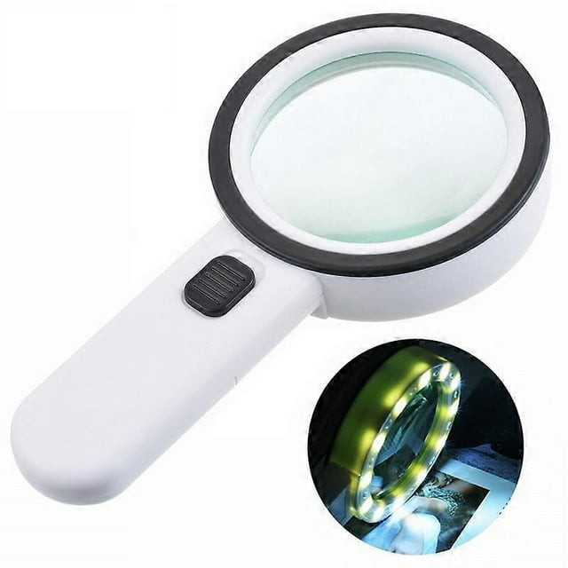 Lupa de mano con 12 luces LED, 30 aumentos, lente de doble cristal, iluminada, para lectura