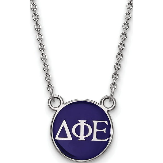 Sterling Silver S. Rh-Plated Logoart Delta Phi Epsilon Sm Enl Pend With Necklace (18 X 12) Made In United States ss029dph-18