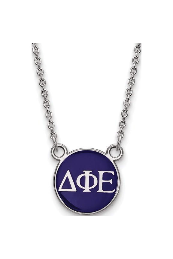 Sterling Silver S. Rh-Plated Logoart Delta Phi Epsilon Sm Enl Pend With Necklace (18 X 12) Made In United States ss029dph-18