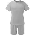 thumbnail image 3 of VBTAPA 2 Piece Summer Outfits for Men Short Sleeve Crewneck Tee Top and Drawstring Shorts Matching Set Basic Solid Casual Sport Suit Gray XXXL, 3 of 5