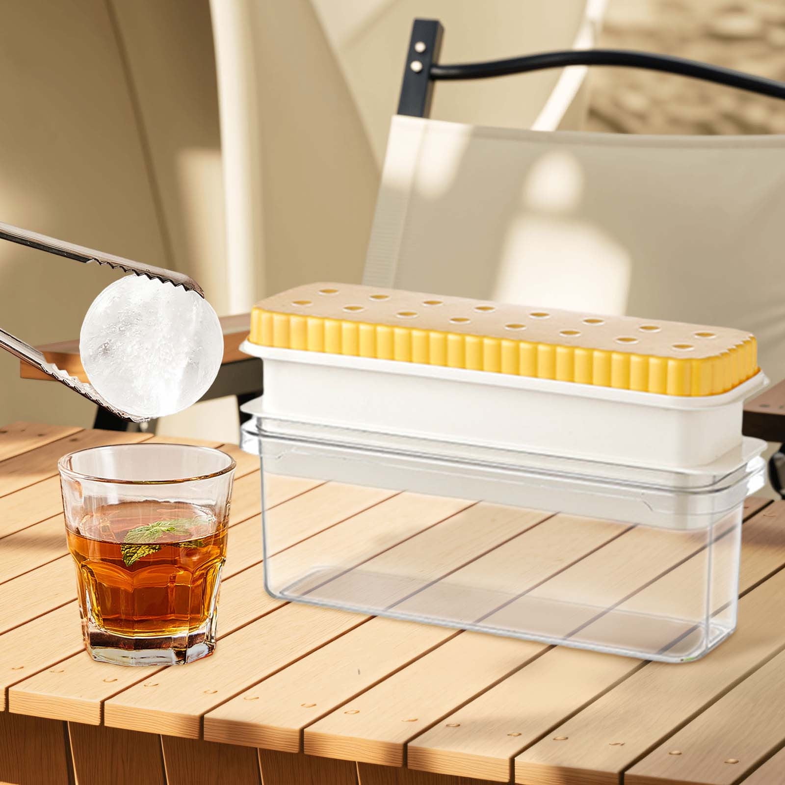 Round Ice Ball Maker with Storage Box & Ice Tongs – BPA-Free Plastic, Easy Release Whiskey Ice Mold for Cocktails, Dishwasher Safe & Odor-Proof (Home Bar Essential) C