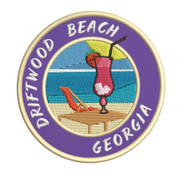 Happy Hour! At Driftwood Beach, Georgia USA 3.5 Inch Iron Or Sew On Embroidered Fabric Badge Patch Ocean Beach, Salt Life Iconic Series