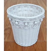 Wicker Waste Basket Round Beaded Victorian Style White