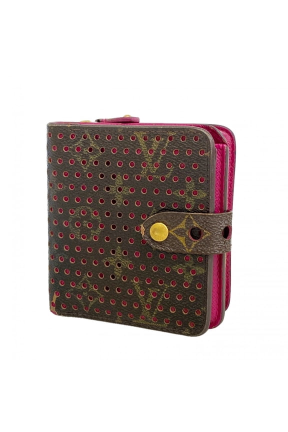 Pre-Owned Louis Vuitton Monogram Perfo Compact Zip Wallet M95188 Fuchsia (Women's)