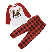 COUTEXYI Fashion Family Parent-child Pajamas Christmas Deer Print Top and Elastic Plaid Trousers Two Piece Set