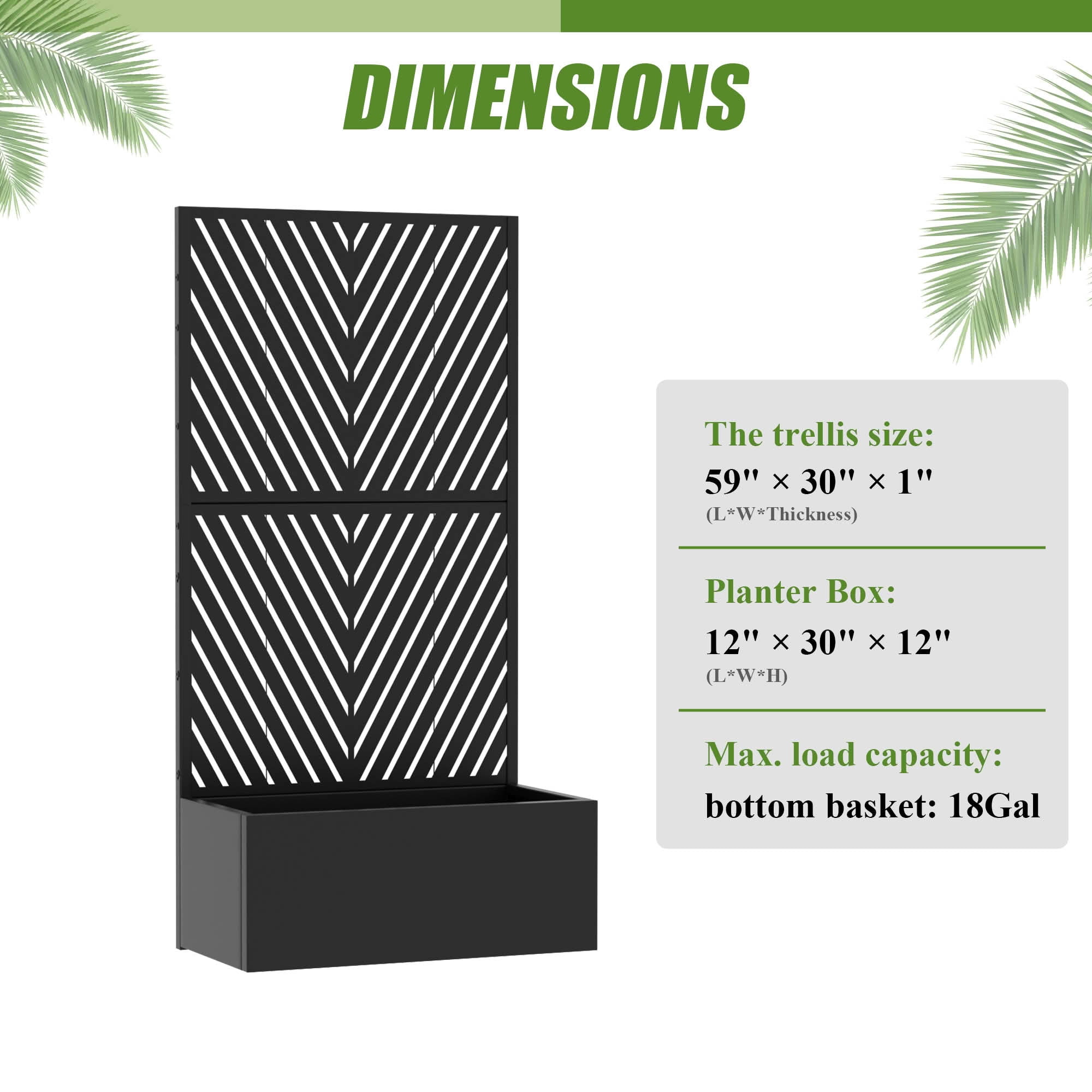 MAYEERTY 59X30" Metal Outdoor Black Privacy Screen with Planter Box for Backyard & Garden, 2 Piece Set