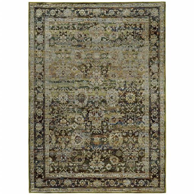 HomeRoots 383648 4 x 6 Pi Vert & Brun Zone Florale Tapis