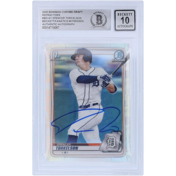 Spencer Torkelson Detroit Tigers Autographed 2020 Bowman Draft Chrome MLB Refractors #BD-121 Beckett Fanatics Witnessed Authenticated 10 Card - Fanatics Authentic Certified