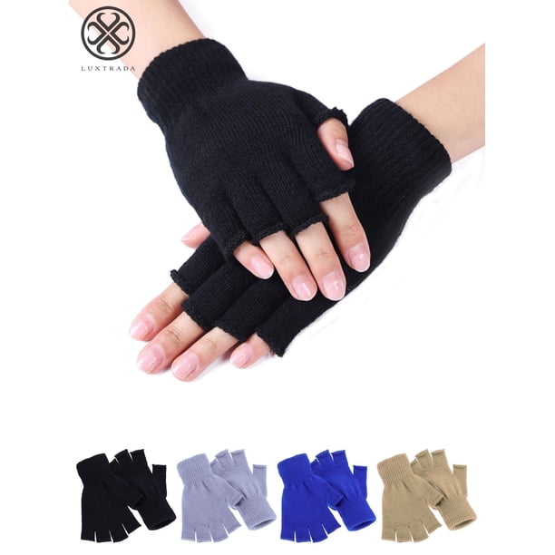 Luxtrada - Guantes de punto cálidos de invierno para mujer y hombre, sin dedos, de medio dedo