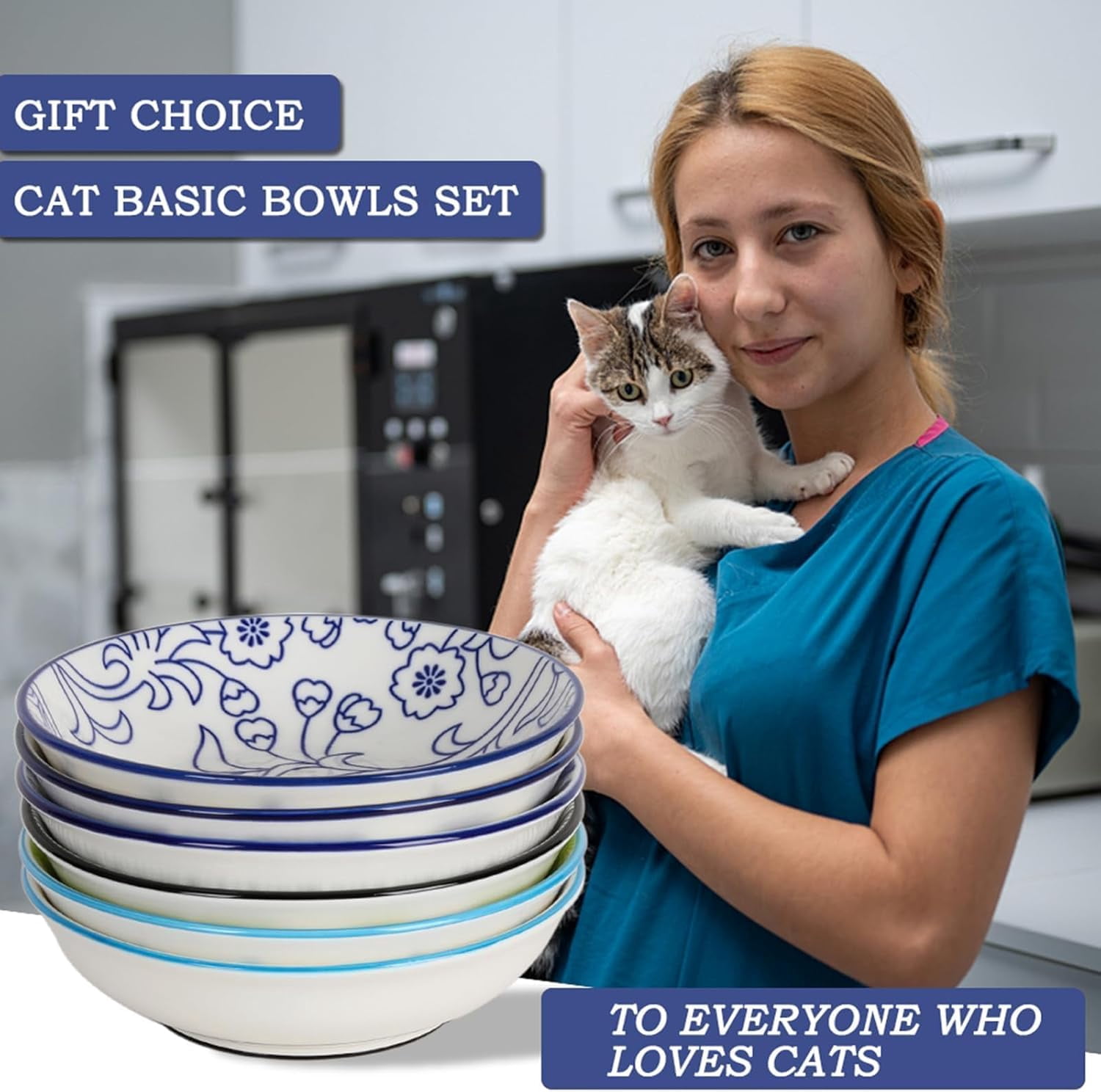 Ceramic Cat Bowls with Non-Slip Silicone Bottom,6 Pack Cat Food Bowl,Anti Whisker Fatigue Cats Dishes for Indoor Cats,Healthy Ceramic Kitten Plates for Daily Feeding Gift Choice (Classic)