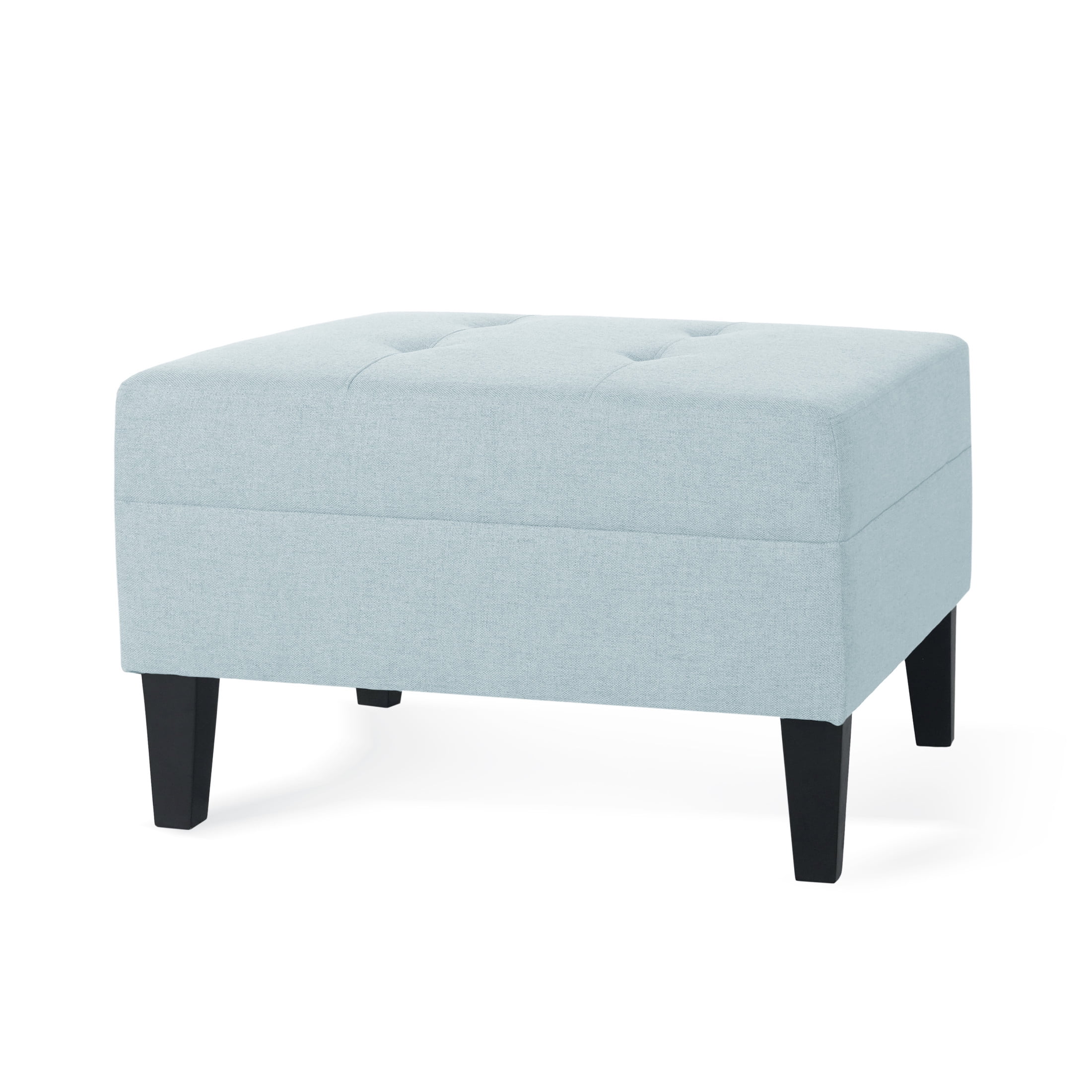 Kamil Elegant Fabric Ottoman with Plush Cushion & Durable Birch Wood Legs, Light Sky