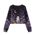 thumbnail image 7 of Xoenoiee Ghost Pumpkin Moon Flower Print Girls Long Sleeve Crop Tops Kids Pullover Loose Crew Neck Sweatshirt Cropped T-Shirts Casual Basic Tees, 13-14 Years, 7 of 7