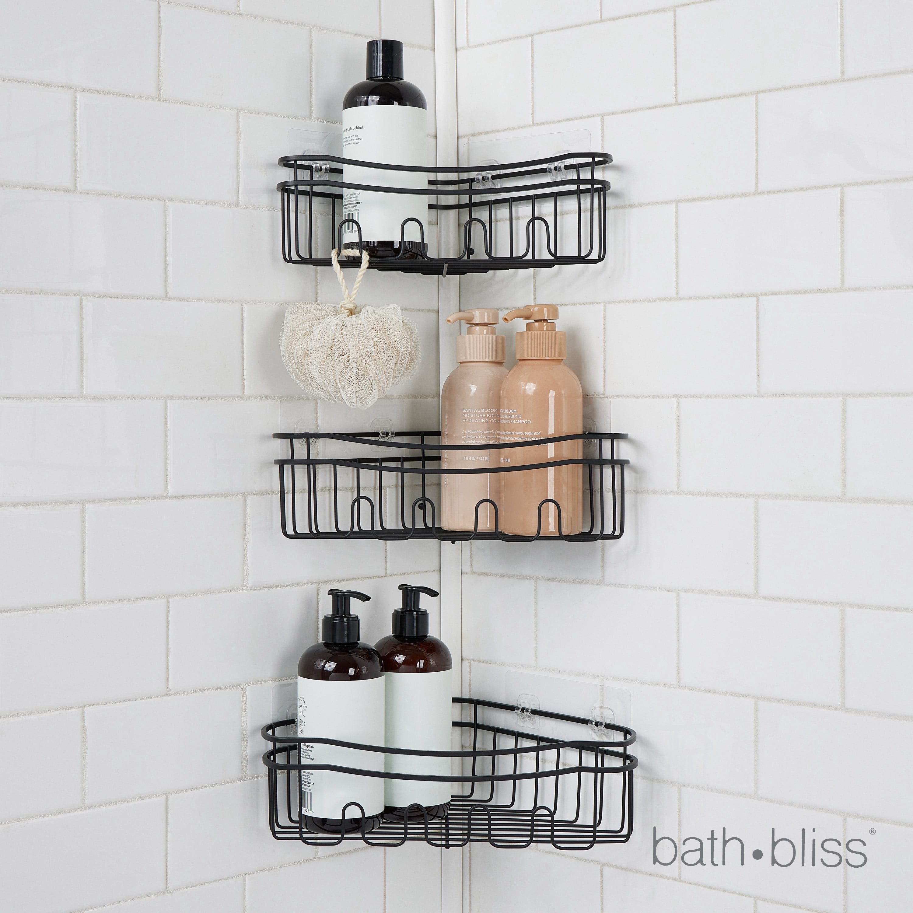 Bath Bliss 3 Piece Cornered Shower Caddy Shelves in Black