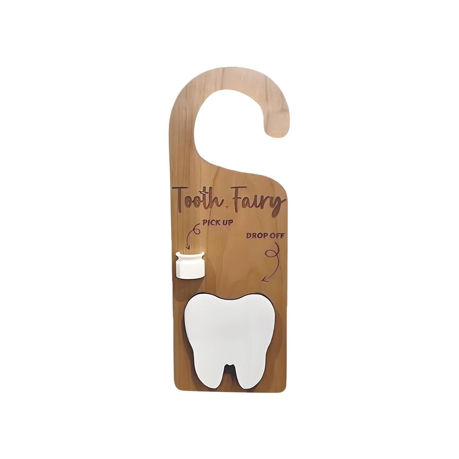 zhonghuaying 3 Pack Wooden Tooth Themed Door Hanger with Pick-Up Container, Keepsake Holder, Bedroom Decorative Hanging Sign for Tooth Collecting