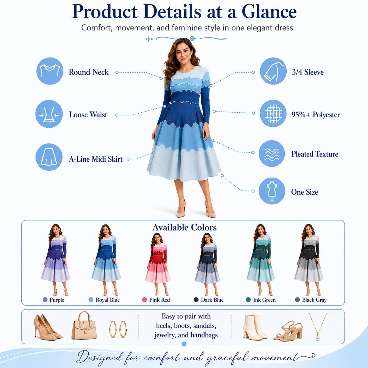 Bouncy Dresses for Women, Bounce Dresses for Women Church, Modest Dress for Women Fashion, Relaxed Fit Dress for Party and Casual Wear